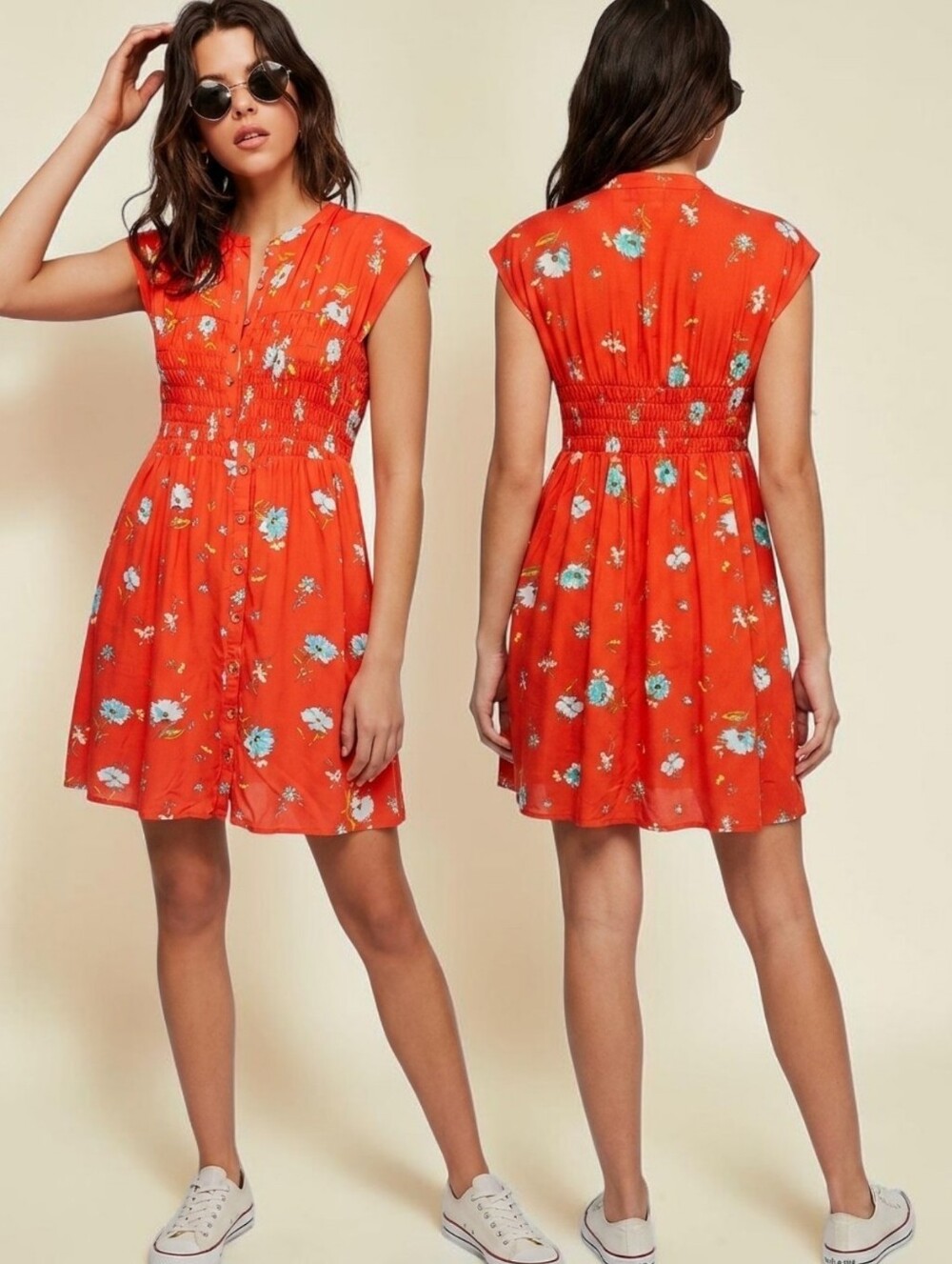 FREE PEOPLE Greatest Day Floral Print Smocked Mini Dress - Size M